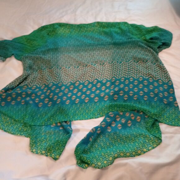 Catherine's Sheer S/S Open Front Kimono Blouse  3X 26-28 WP Geometric Print - Picture 4 of 11